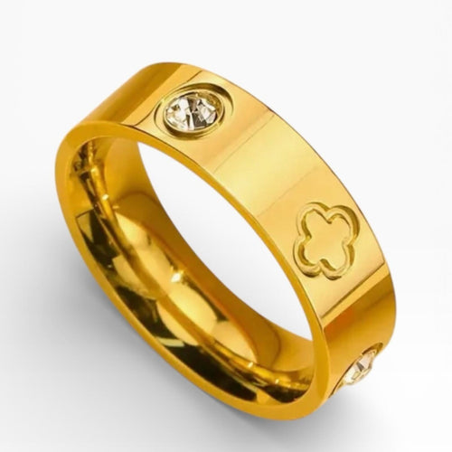 Gold Clover Band Love Ring - Sable & Red