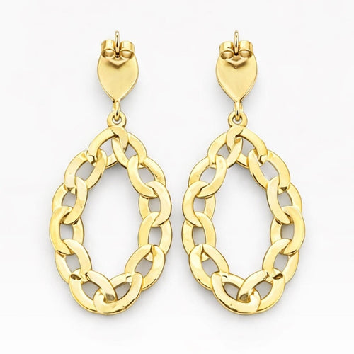 Gold Crystal Pavé Chain Link Drop Earrings – 2.5” Statement Dangles - Sable & Red