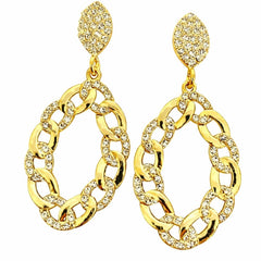 Gold Crystal Pavé Chain Link Drop Earrings – 2.5” Statement Dangles - Sable & Red