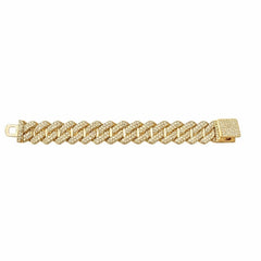 Gold Cuban Link Bracelet with Pave Crystals 14mm • 7.5” - Sable & Red