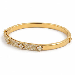 Gold Cubic Zirconia Clover Flower Bangle Bracelet - Sable & Red
