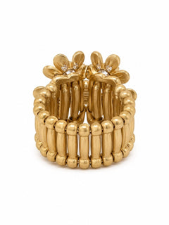 Gold Floral Crystal Cluster Stretch Ring - Sable & Red