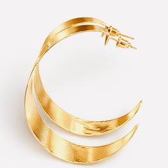 Gold Hoop Earrings with Sleek Lines - Sable & Red