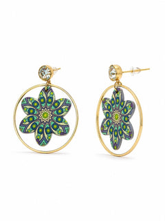 Gold Hoop Floral Drop Earrings Mandala Boho Chic Statement - Sable & Red