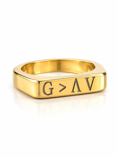 Gold Tone Engraved Band Ring Size 7 • God is Greater Than the Highs and Lows - Sable & Red