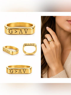 Gold Tone Engraved Band Ring Size 7 • God is Greater Than the Highs and Lows - Sable & Red