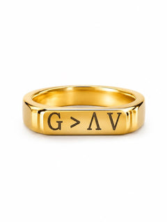 Gold Tone Engraved Band Ring Size 7 • God is Greater Than the Highs and Lows - Sable & Red