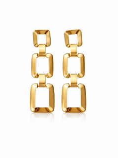Gold Triple Link Geometric Drop Earrings Statement 2.75” - Sable & Red