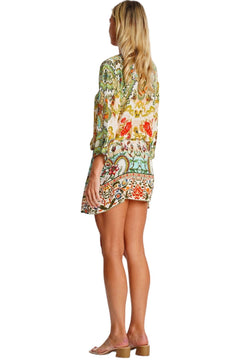 Green & Yellow Tropical Floral Tunic Mini Dress - Sable & Red