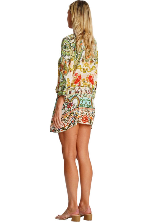 Green & Yellow Tropical Floral Tunic Mini Dress - Sable & Red