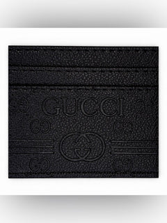 Gucci GG Debossed Leather Card Holder Wallet in Black Calfskin Leather - Sable & Red