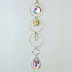 Hanging Gold Crystal Suncatcher Colorful Prism Pendant 16in - Sable & Red