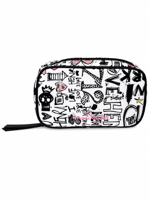 Henri Bendel West 57th Graffiti Print Travel Jewelry Cosmetic Case Zip Pouch - Sable & Red