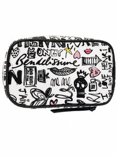 Henri Bendel West 57th Graffiti Print Travel Jewelry Cosmetic Case Zip Pouch - Sable & Red
