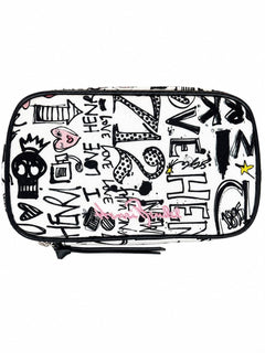 Henri Bendel West 57th Graffiti Print Travel Jewelry Cosmetic Case Zip Pouch - Sable & Red