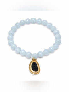 Jia Jia Aquamarine Stretch Bracelet Charcoal Druzy 18k Gold Plate NEW - Sable & Red