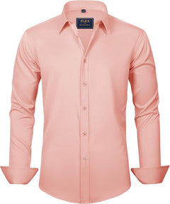 J.VER Men's Dress Shirts Solid Long Sleeve Stretch Wrinkle-Free Formal Shirt Business Casual Button Down Shirts - Sable & Red