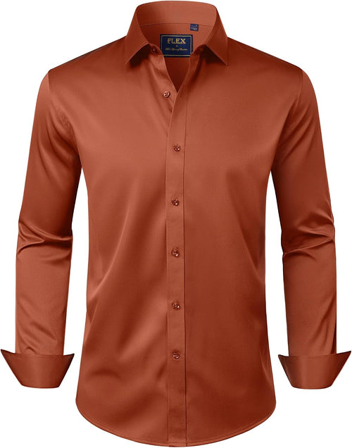 J.VER Men's Dress Shirts Solid Long Sleeve Stretch Wrinkle-Free Formal Shirt Business Casual Button Down Shirts - Sable & Red