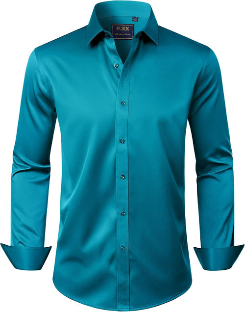 J.VER Men's Dress Shirts Solid Long Sleeve Stretch Wrinkle-Free Formal Shirt Business Casual Button Down Shirts - Sable & Red
