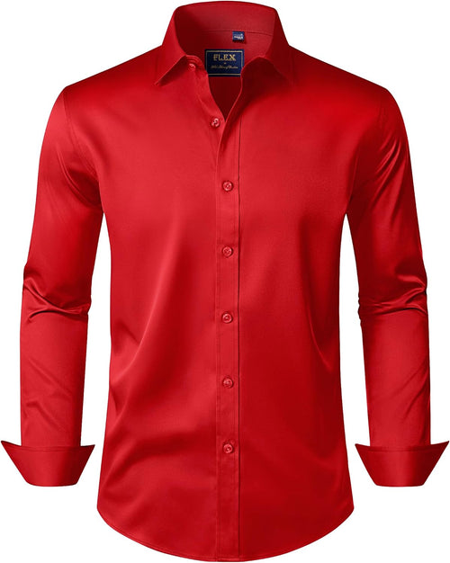 J.VER Men's Dress Shirts Solid Long Sleeve Stretch Wrinkle-Free Formal Shirt Business Casual Button Down Shirts - Sable & Red