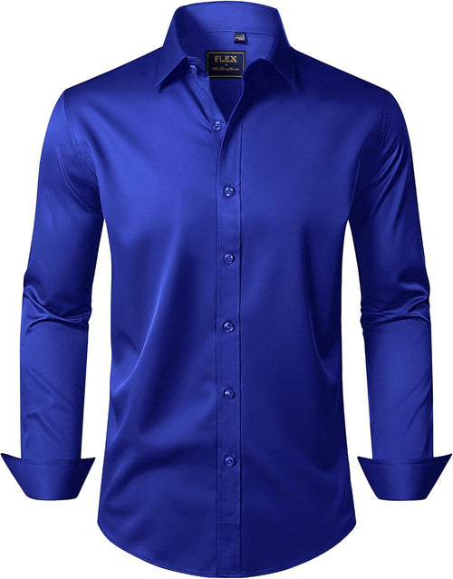 J.VER Men's Dress Shirts Solid Long Sleeve Stretch Wrinkle-Free Formal Shirt Business Casual Button Down Shirts - Sable & Red