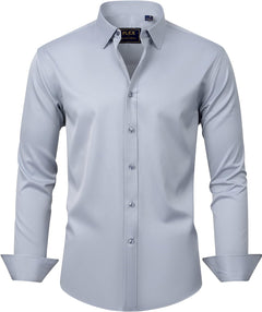 J.VER Men's Dress Shirts Solid Long Sleeve Stretch Wrinkle-Free Formal Shirt Business Casual Button Down Shirts - Sable & Red