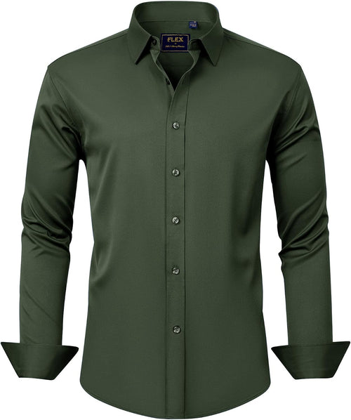 J.VER Men's Dress Shirts Solid Long Sleeve Stretch Wrinkle-Free Formal Shirt Business Casual Button Down Shirts - Sable & Red