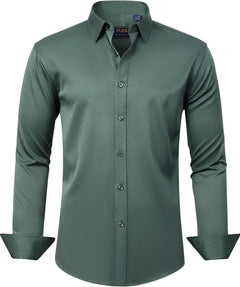J.VER Men's Dress Shirts Solid Long Sleeve Stretch Wrinkle-Free Formal Shirt Business Casual Button Down Shirts - Sable & Red