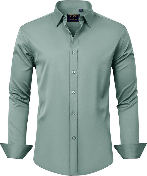 J.VER Men's Dress Shirts Solid Long Sleeve Stretch Wrinkle-Free Formal Shirt Business Casual Button Down Shirts - Sable & Red