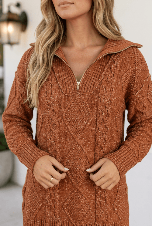 Keith Knit Drop Shoulder Long Sweater - Sable & Red