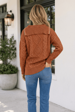 Keith Knit Drop Shoulder Long Sweater - Sable & Red