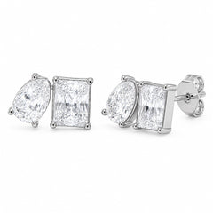 Kenneth Jay Lane Shaped Cubic Zirconia Silver-Tone Stud Earrings - Sable & Red