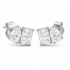 Kenneth Jay Lane Shaped Cubic Zirconia Silver-Tone Stud Earrings - Sable & Red