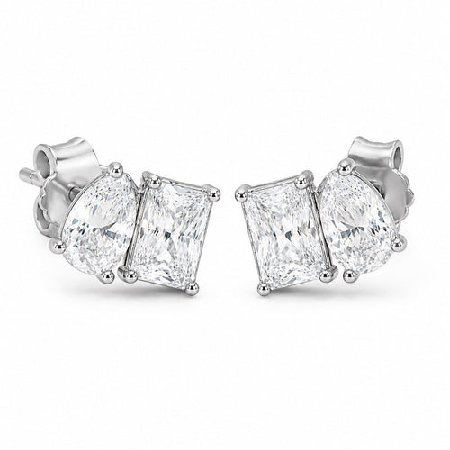Kenneth Jay Lane Shaped Cubic Zirconia Silver-Tone Stud Earrings - Sable & Red