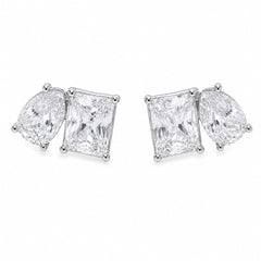 Kenneth Jay Lane Shaped Cubic Zirconia Silver-Tone Stud Earrings - Sable & Red