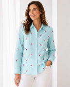 Lemon Way Flamingo Striped Button Down Shirt Women's Small - Sable & Red