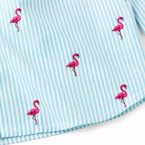 Lemon Way Flamingo Striped Button Down Shirt Women's Small - Sable & Red