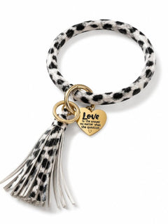 Leopard Print Inspirational Large Wristlet Bracelet Key Ring Keychain - Sable & Red