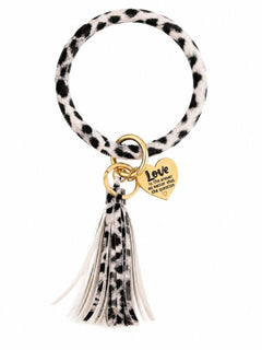 Leopard Print Inspirational Large Wristlet Bracelet Key Ring Keychain - Sable & Red
