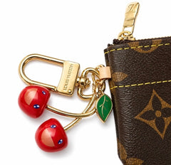 Louis Vuitton Monogram Pochette Clés Cherry Charm Coin Pouch - Sable & Red