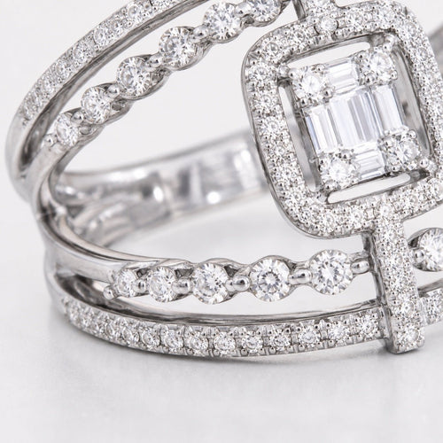 Luxury Emerald-Cut CZ Pavé Statement Ring - Sable & Red