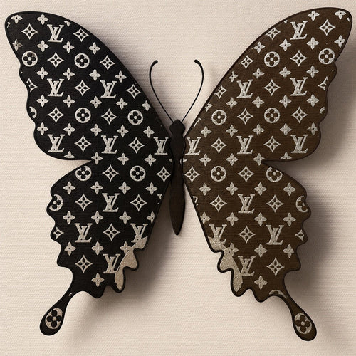LV Monogram Butterfly Canvas Wall Art 18x18 Luxury Decor - Sable & Red