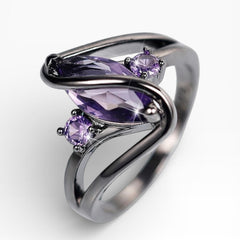 Marquise Cut Amethyst Gemstone Crystal Ring in Black Gold - Sable & Red