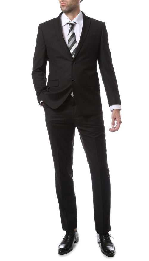 Mens ZNL22S 2pc 2 Button Slim Fit Black Zonettie Suit - Sable & Red