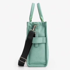 Mint Green Canvas The Tote Bag with Adjustable Shoulder Crossbody Strap - Sable & Red