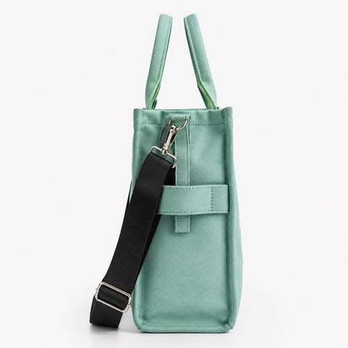 Mint Green Canvas The Tote Bag with Adjustable Shoulder Crossbody Strap - Sable & Red