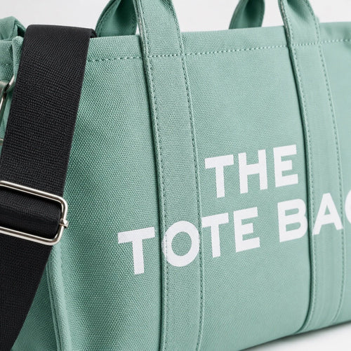 Mint Green Canvas The Tote Bag with Adjustable Shoulder Crossbody Strap - Sable & Red
