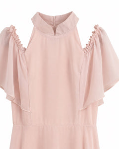 Monsoon Pink Chiffon Mona Angel Sleeve Maxi Dress Size 6 - Sable & Red