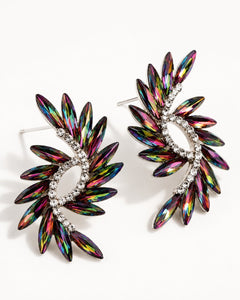 Multicolor Crystal Wing Statement Stud Earrings - Sable & Red
