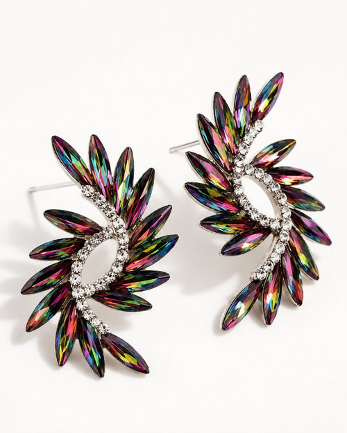 Multicolor Crystal Wing Statement Stud Earrings - Sable & Red